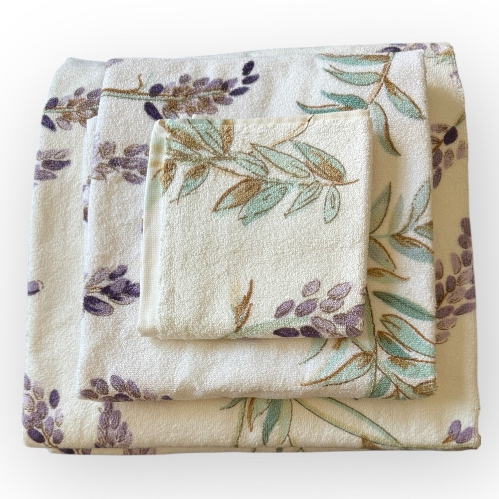 Set 3 Pottery Barn Floral Organic Towel SET Hand, Bath & Washcloth